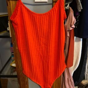 Zara M red orange open back bodysuit- new